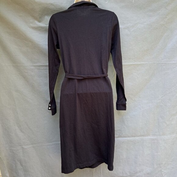 Boden Size 6L Black Collared Tie Waist Ruffled Shirt Dress WH390 Cotton - Picture 2 of 4